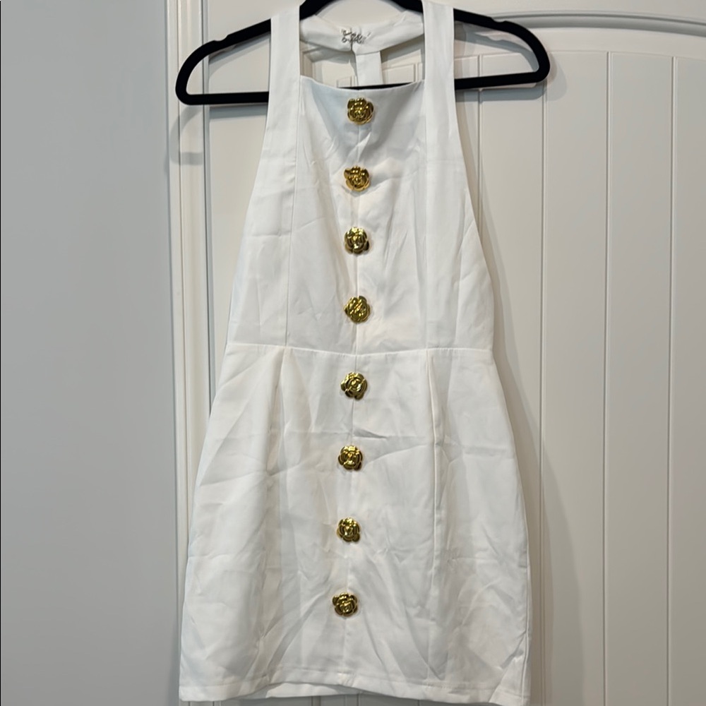 White Dress with Gold Buttons